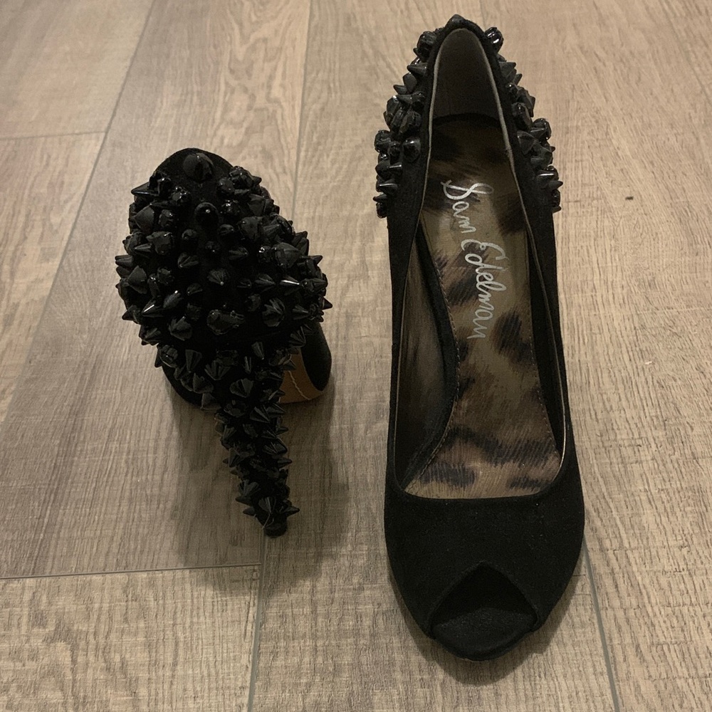 Sam Edelman Black Studded Peep-Toe Heels